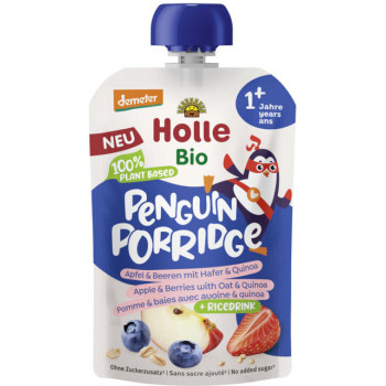 Holle Detská bio pyré/kaša Jablko, bobuľové ovocie, ovos a quinoa od 1.roka Penguin